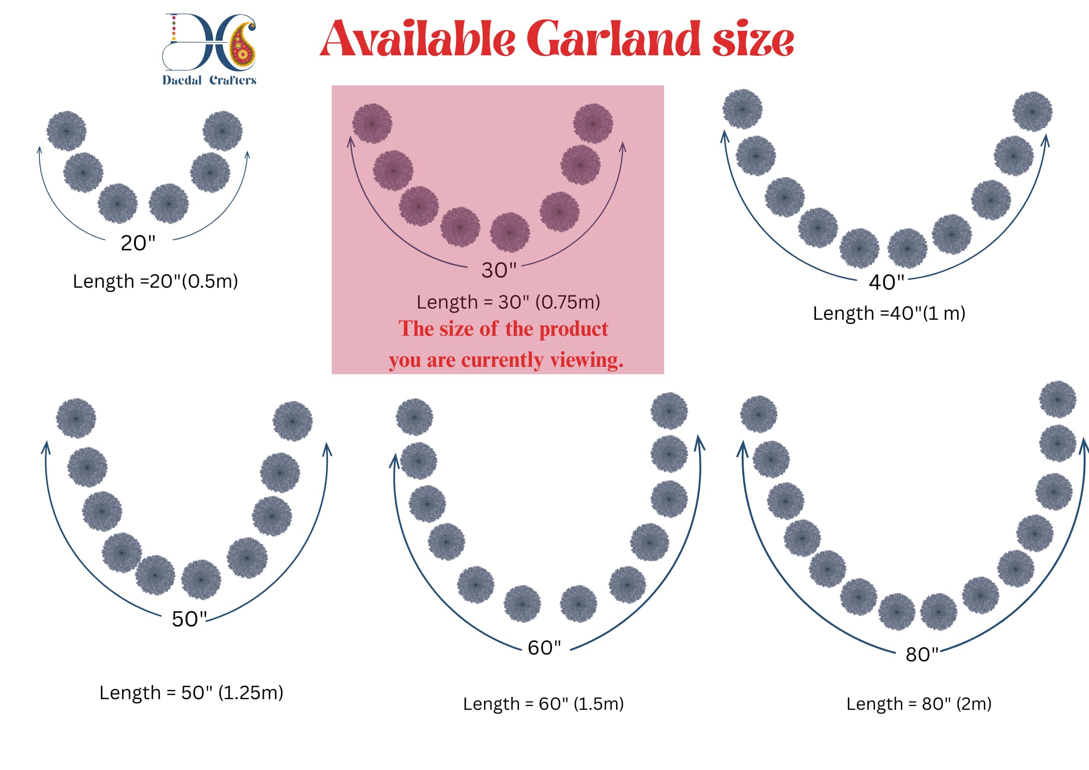 Daedal Crafters- DC236 Pack of Two Medium Size Garland(75 cms), Baby Pink - Image 7 thumbnail