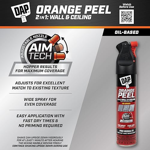 Miniatura 2 de DAP Spray Texture - Spray de textura de cáscara de naranja a base de aceite 2n1 para pared y techo con boquilla Aim Tech, blanco, 25 onzas