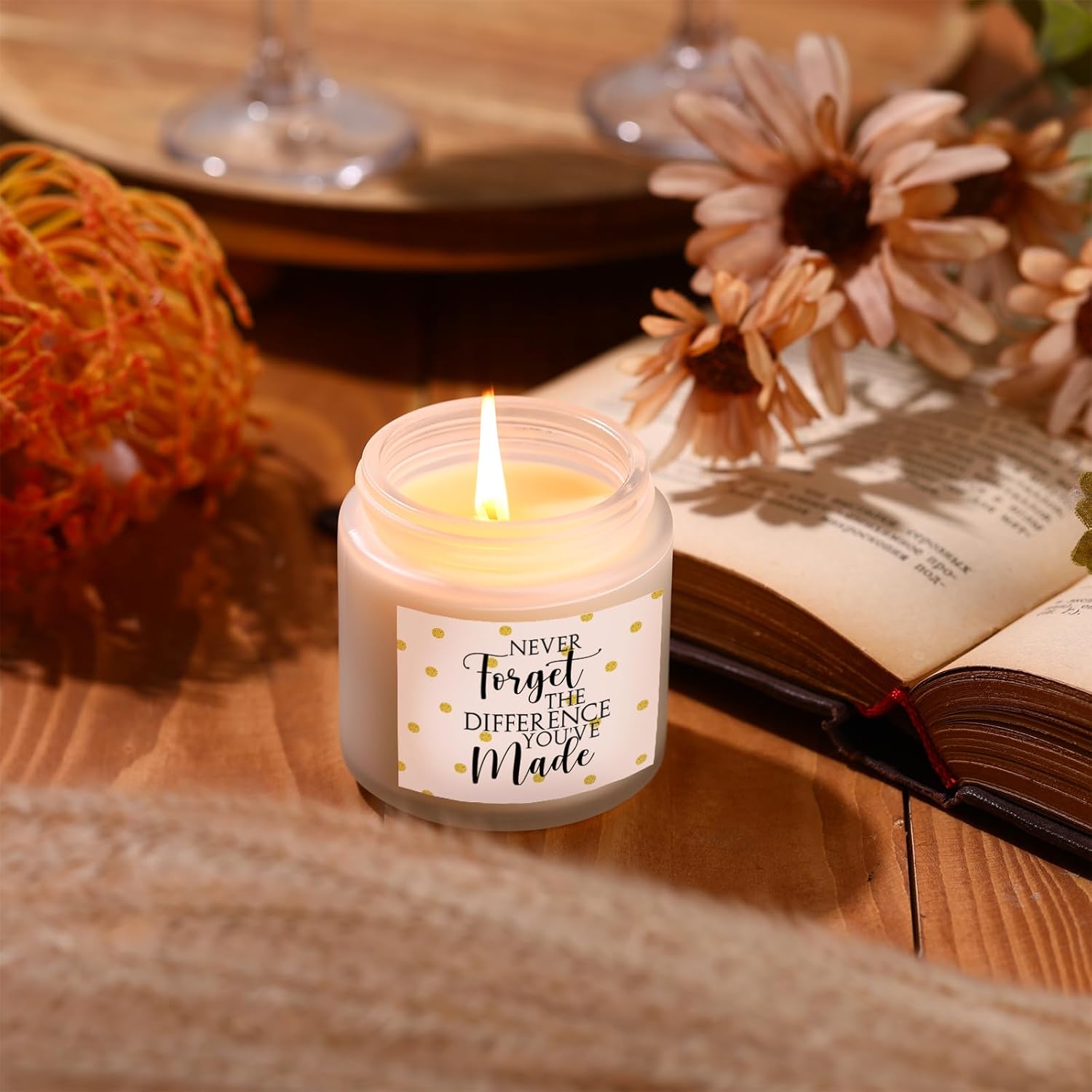 Fumete 10 Pcs Employee Appreciation Gift for Women Inspirational Candle 3.5 oz Never Forget The Difference You Make Thank You Gift for Social Worker Volunteer Teacher Nurse Coworker(Frosted Glass)
