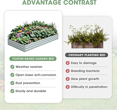 Miniatura 7 de TOUFUN Cama de jardín elevada de 8 x 4 x 1 pies, camas de jardín elevadas galvanizadas al aire libre para verduras, jardinería, flores, caja de