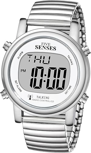 Reloj parlante de cinco sentidos atómico! - Set Itself Senses - Reloj parlante de metal fácil de leer, Plateado, Casual