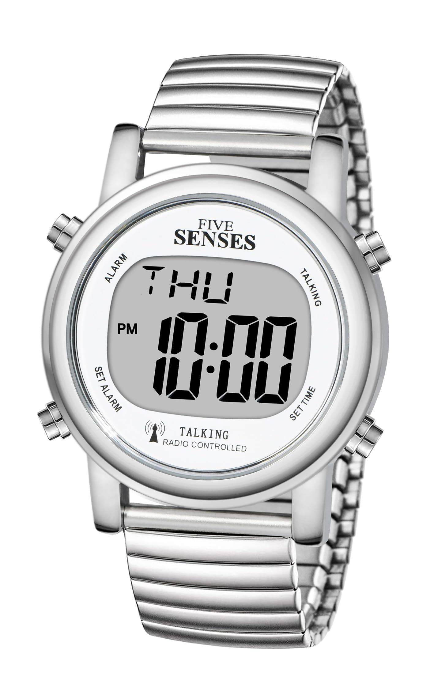 FIVE SENSES Atomic! Talking Watch - Sets Itself Senses Metal Easy-to-Read Talking Watch (Silver)