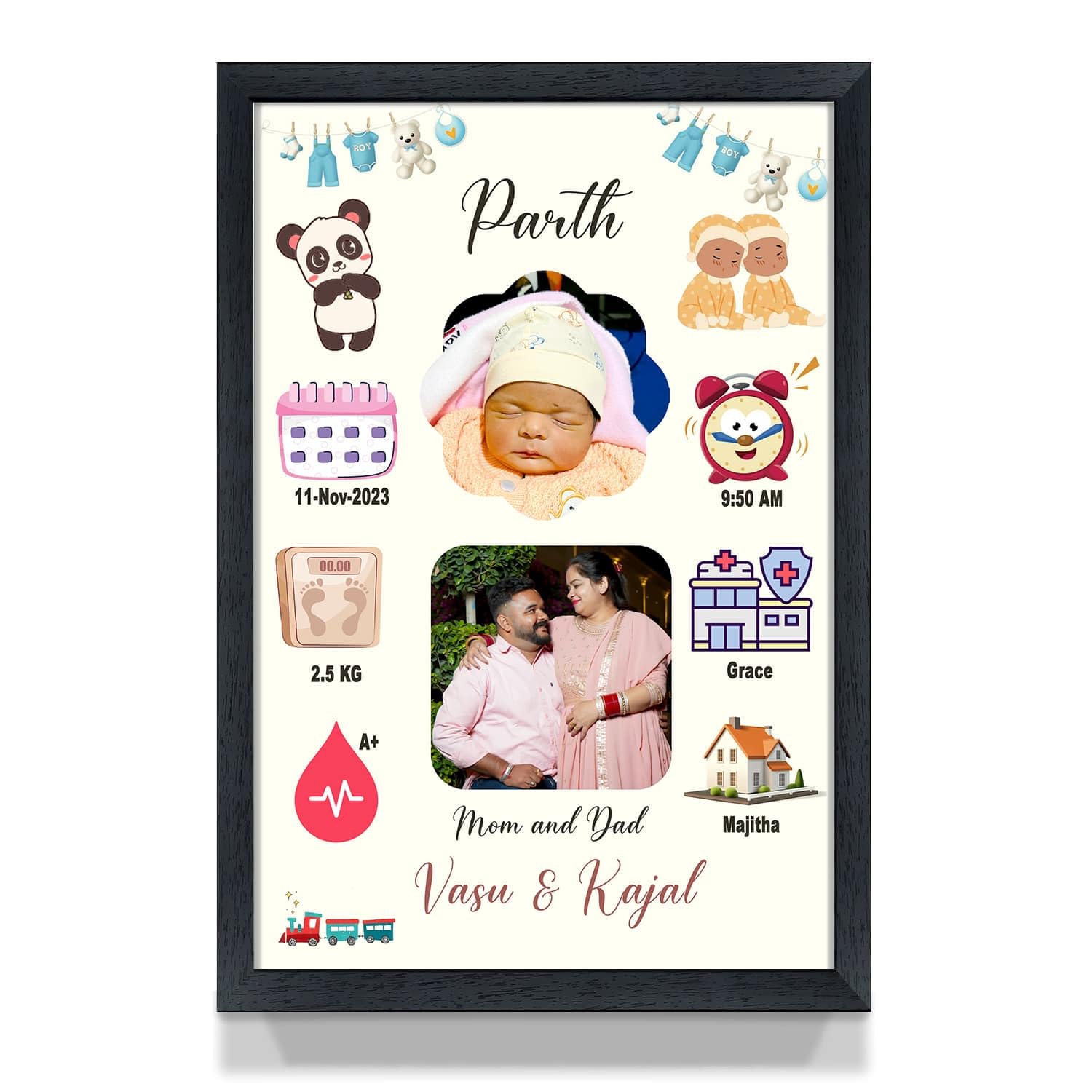 A Perfect Gifter Customized Collage New Born Baby Photo Frame with Photo Upload for Boy or Girl with Parents and Birth Details (New Born Baby Frame, 8 X 10 Inch)-image-49