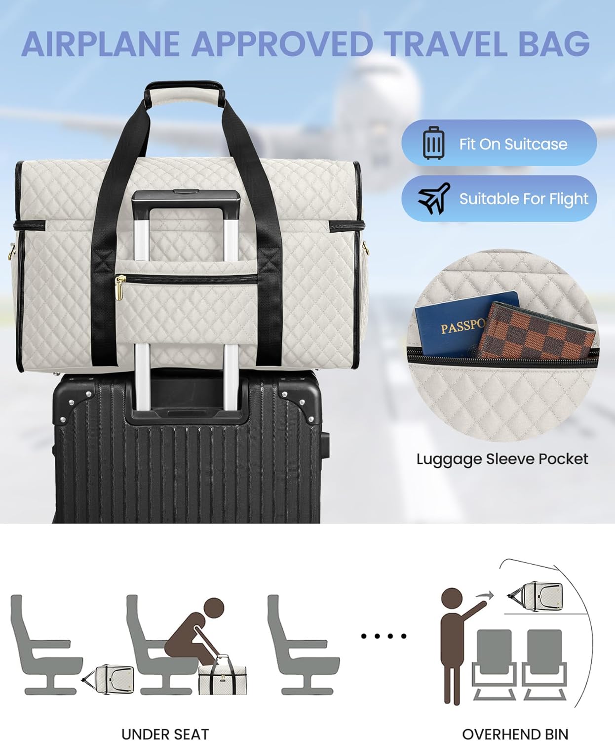 Weekender Travel Duffle Bag for Women: Overnight Bags with Shoe Compartment Carry on Bags for Airplanes with Toiletry Bag Weekend Yoga Gym Bag with Wet Pocket Travel Duffel Tote Bag Hospital Bag Beige - Image 5