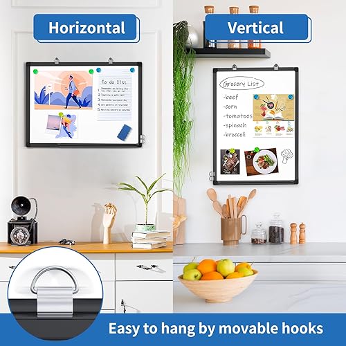 Miniatura 2 de Pizarra blanca de borrado en seco de 24 x 18 pulgadas, pizarra magnética de borrado en seco para pared, marco de aluminio para colgar, pizarra