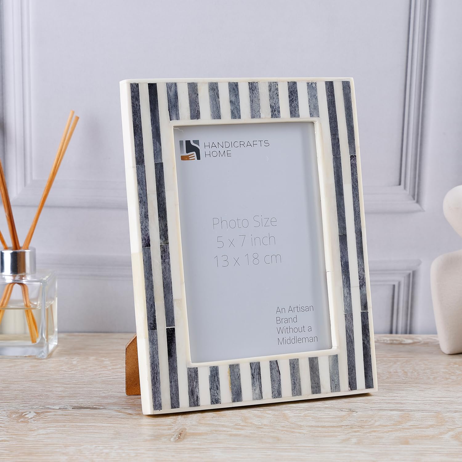 Handicrafts Home 5x7 White Picture Frame, Photo Frame for Wall & Tabletop, Handmade Grey & White Bone Inlay Frame for Modern Farmhouse Boho Decor for Living Room, Bedroom Office Decor, Desk, Shelf & Gallery Wall - kayala Saje