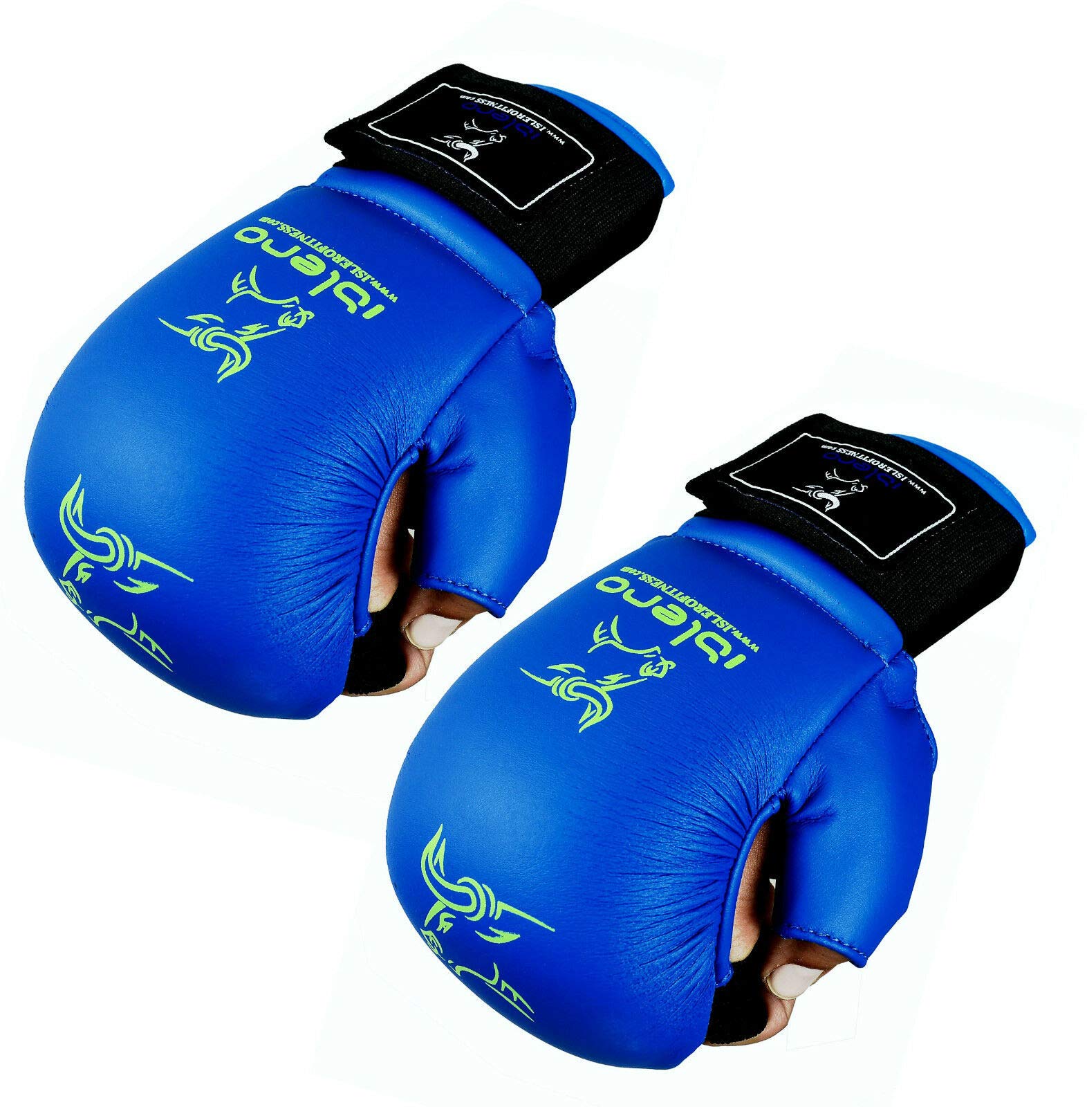 Islero PU Karate Sparring Mitt GEL Gloves MMA Judo Taekwondo Martial Arts Jiu-Jitsu (Blue, Large) - Image 2