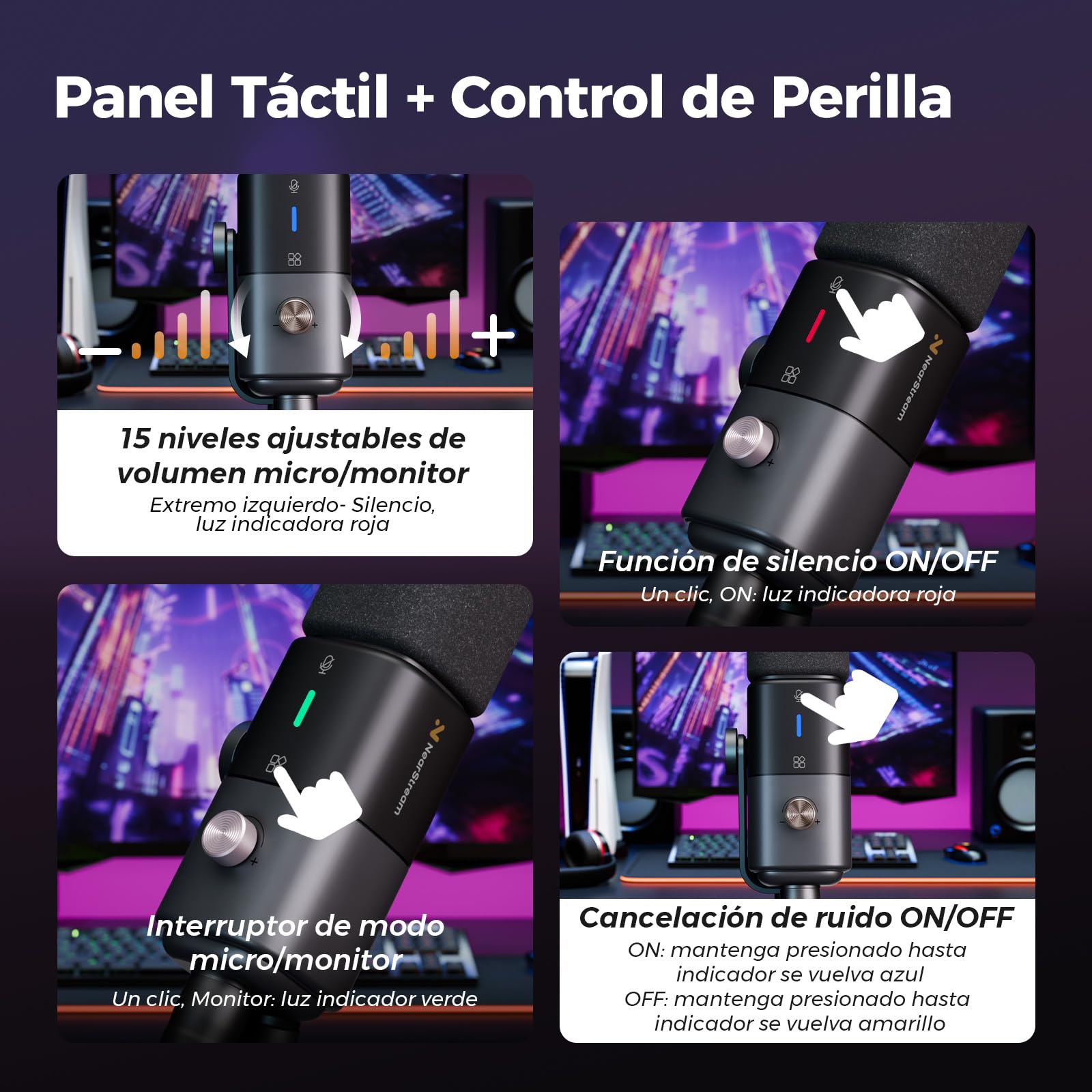 NearStream Micrófono USB/XLR de Condensador Supercardioide Compatible con MAC, PC, PS4/5, Discord, Audio Mixer, Micrófono Dinámico con Mute&Ganancia Audio& Reducción de Ruido& Monitoreo de Audio,AM20X