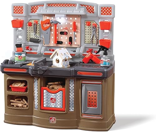 Step2 Big Builders Pro - Banco de trabajo para niños, banco de herramientas para interiores y exteriores, juego interactivo con sonidos, hecho de