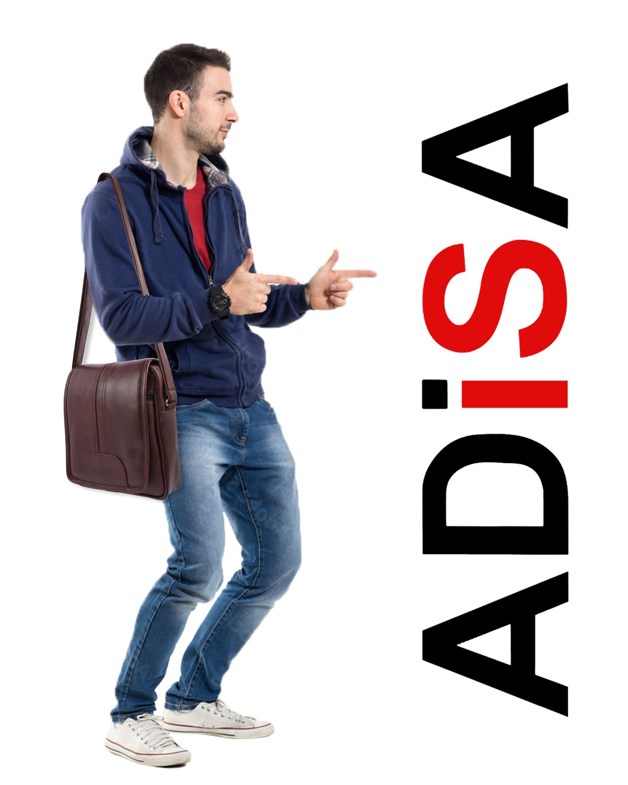 ADISA Faux Leather Unisex Cross Body Travel Office Messenger Sling Bag (MS9015-BRO)