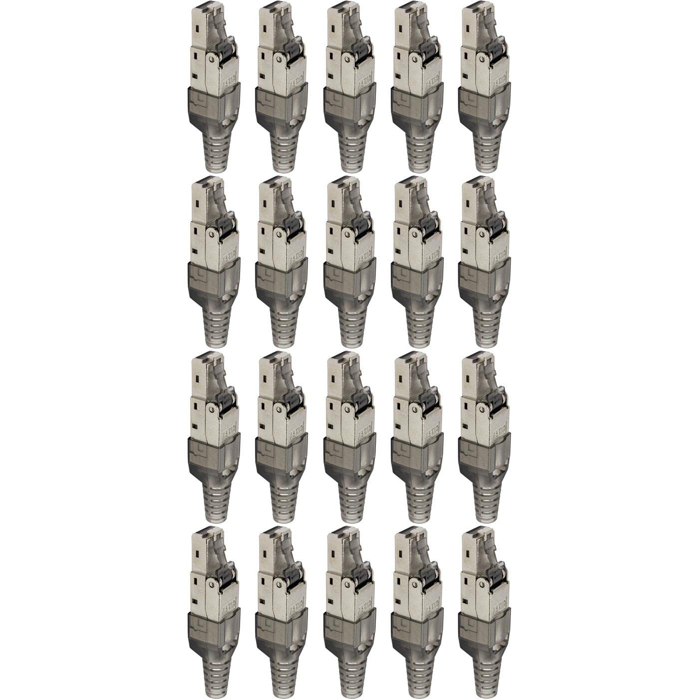Lumonic 20x Connettore di rete RJ45 in metallo senza attrezzi | Con scarico della trazione e contatti dorati I Connettore a crimpare per cavi di rete LAN CAT5 CAT6A CAT7
