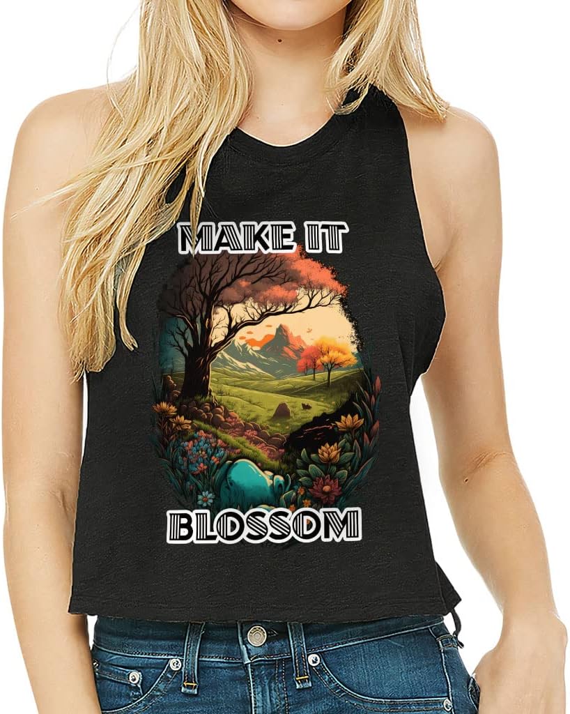 Make It Blossom Racerback Cropped Tank - Graphic Women's Tank - Nature Tank Top