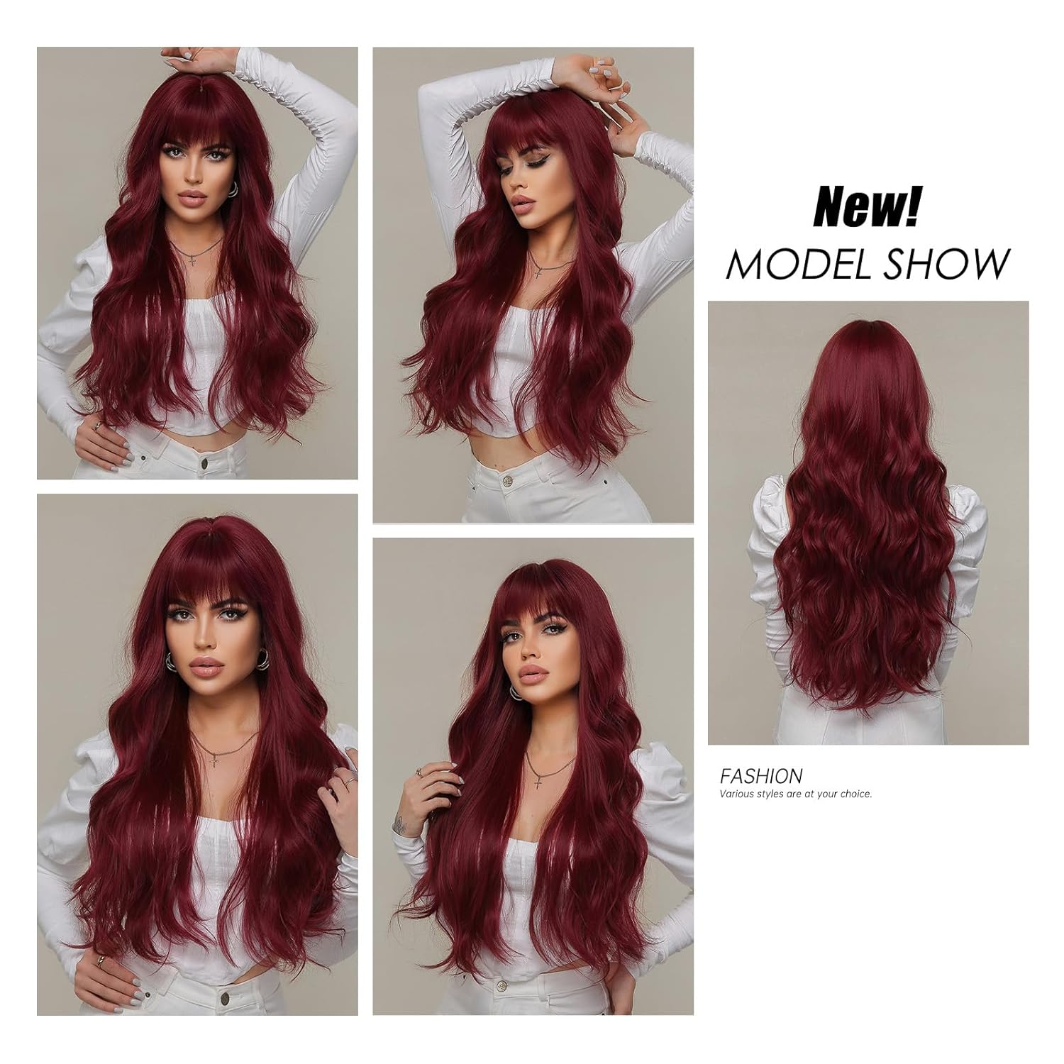 Parrucca rossa per donna Parrucca rossa lunga e ondulata Parrucca da donna Parrucca naturale rosso vino Parrucca resistente al calore per cosplay da donna 28 pollici Morbida Stupenda Durevole Elegante_voghion.com