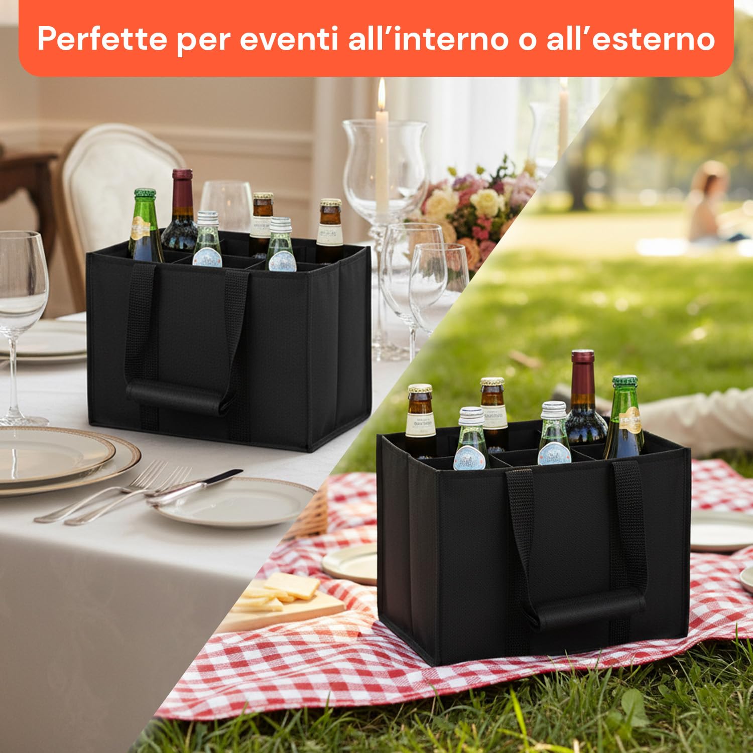 Avilia Porta Bottiglie Set 3 Borse – Portabottiglie Acqua Vino Birra 6 Bottiglie 1,5L, Borsa Porta Bottiglie Impermeabile Oxford, Struttura Rigida Antiurto, Riutilizzabile Ecologica, Picnic Spesa
