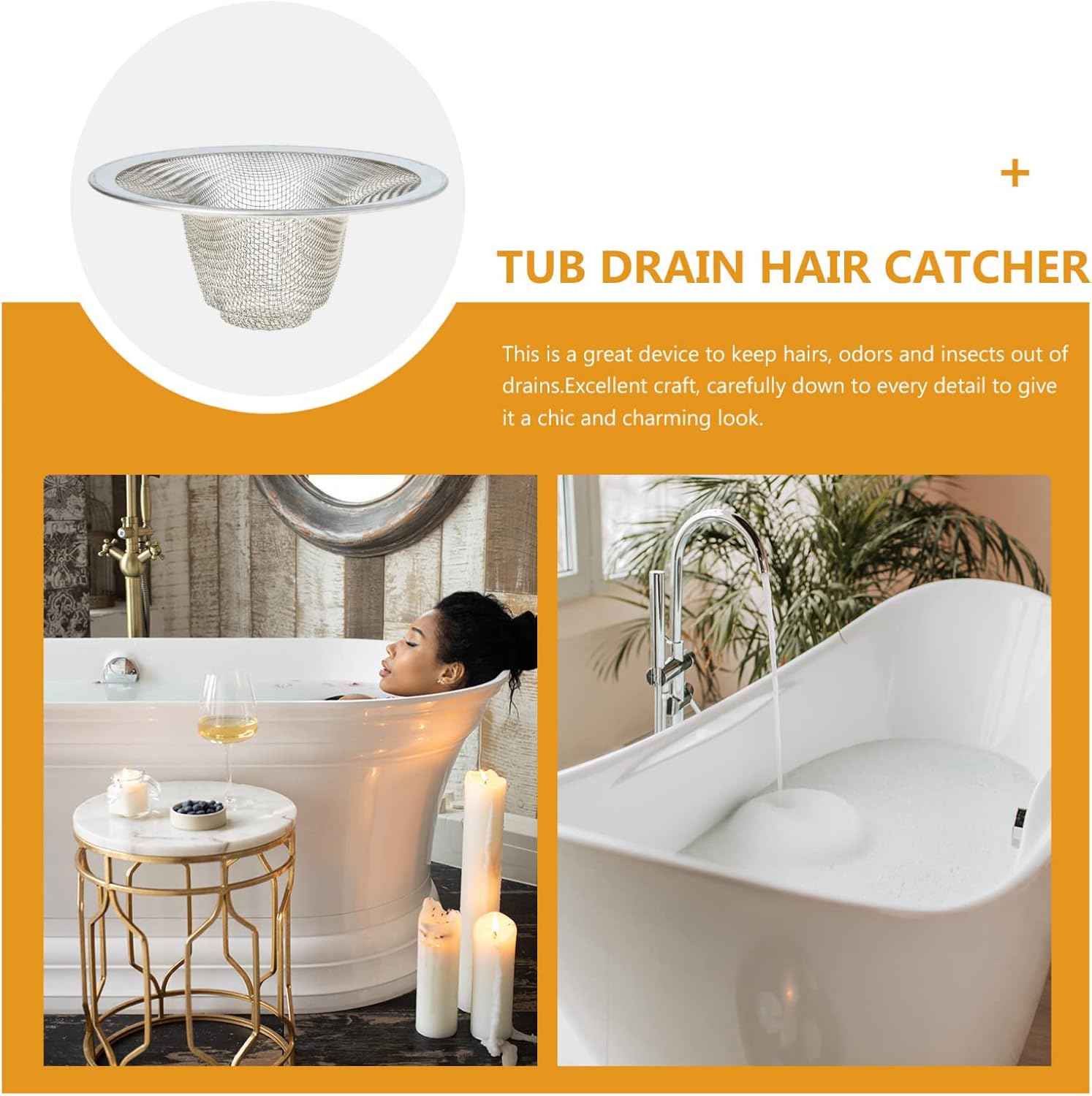 NUOBESTY 20pcs Stainless Steel Hair Catcher for Bathtub Drain Narrow Edge Filter Easy Installation Bathroom Accessory Prevents Hair Clogs Showers and Tubs