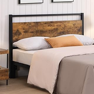 Wood Headboard Queen Size Bed, Easy Assembly Headboard with Rustic Solid Wood Board,Only with Metal Slats Sturdy, Farmhouse Headboards for Adjustable Bed, Rustic Brown (Queen)