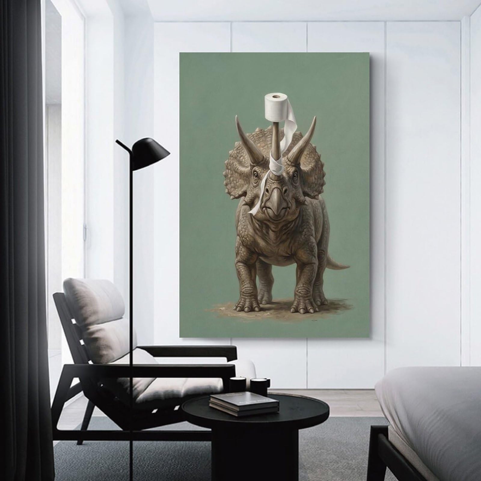 Junmoney Wall Picture Print Triceratops with Toilet Paper Horn, 12x18inch(30x45cm), for Living Room, Bedroom Or Apartment Walls, A Home Accent with Warm Character