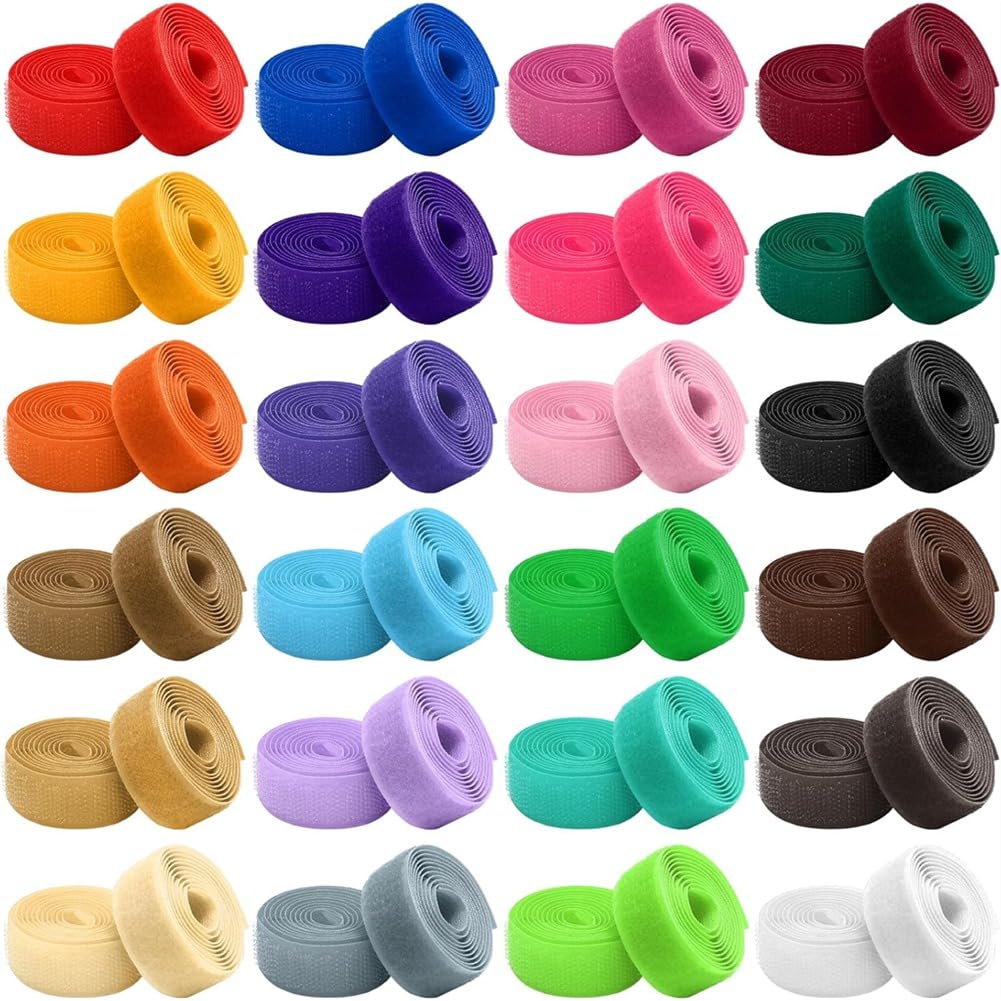 Cinta de Gancho y Bucle para Coser de 24 Colores, Cinta Entrelazada, Sujetadores de Costura, 48 Yardas, Sujetadores de Costura para Bricolaje.