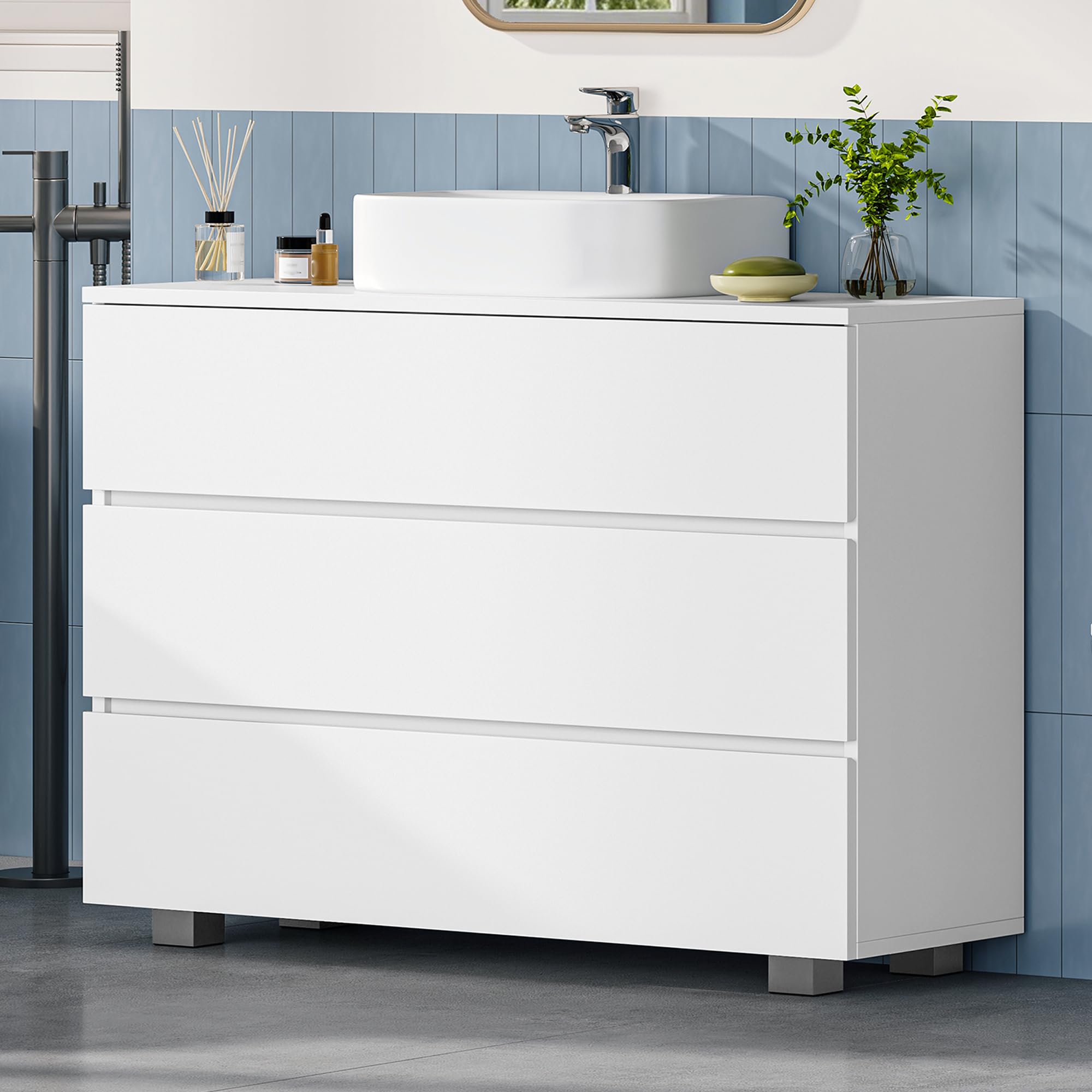 HEXCELEN Waschbeckenunterschrank Badezimmerschrank mit 3 Große Schubladen