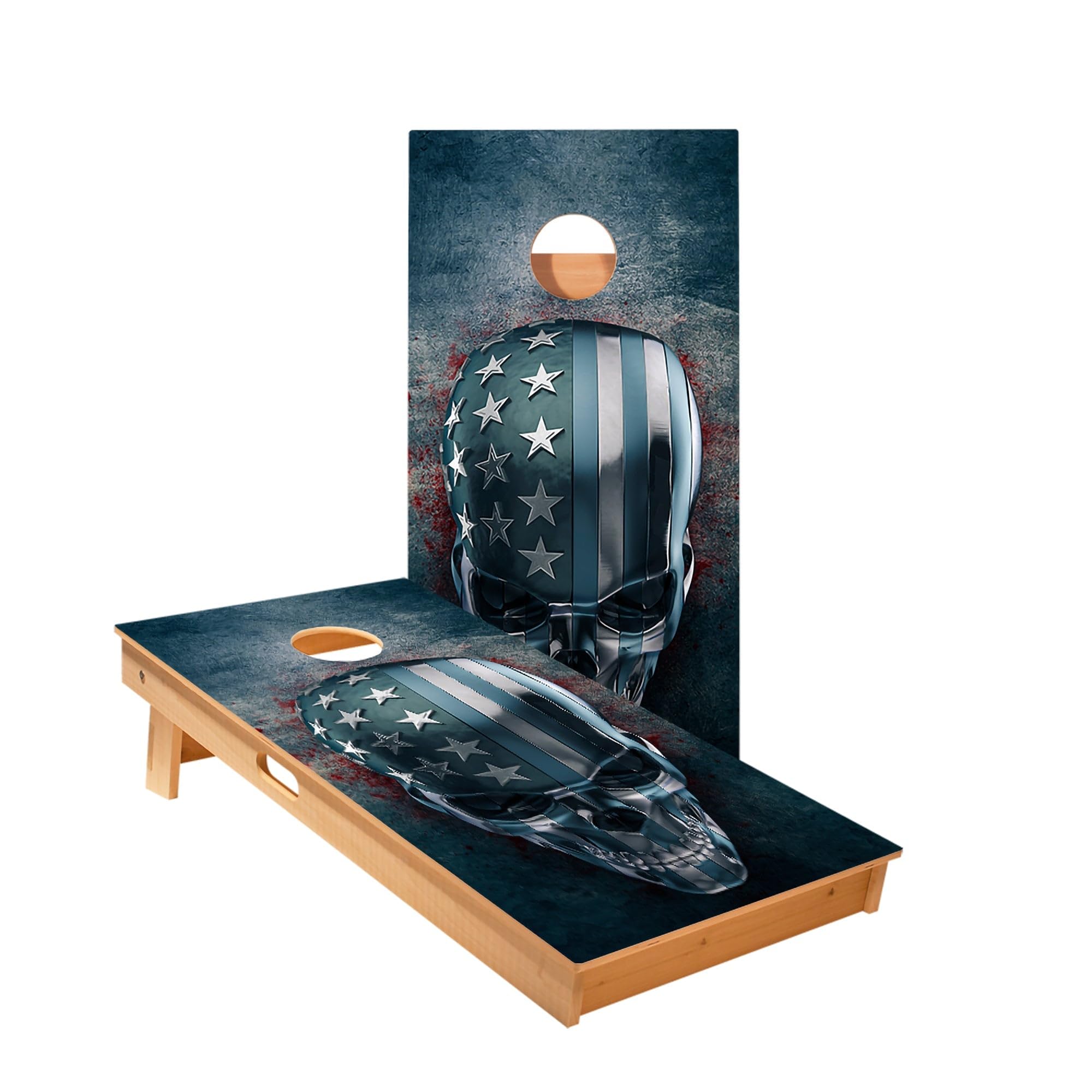USA Skull Cornhole Boards - Includes (2) Boards (Resin Bags) + (1) Carry Case, (2) Hole Lights & (2) Edge Lights