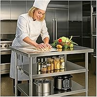 Stainless Steel Table with Wheels for Food Preparation and Work, Multi-Size Optional, Three-Layer Variable Two-Layer Metal Commercial Workbench Outdoor, Restaurant, Kitchen (36" Lx32 Wx34 H)