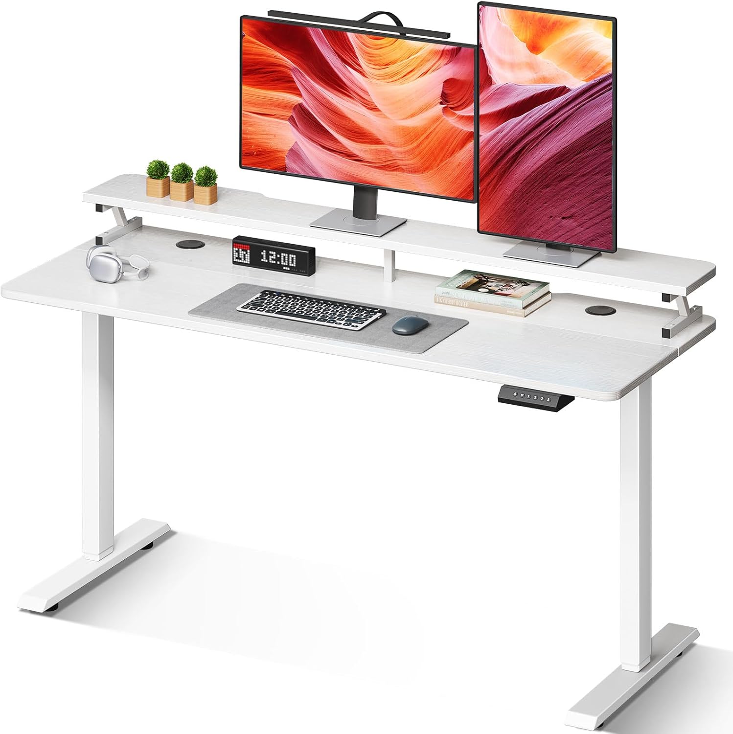 KKL Height Electric Standing Desk with Monitor shelf, 55