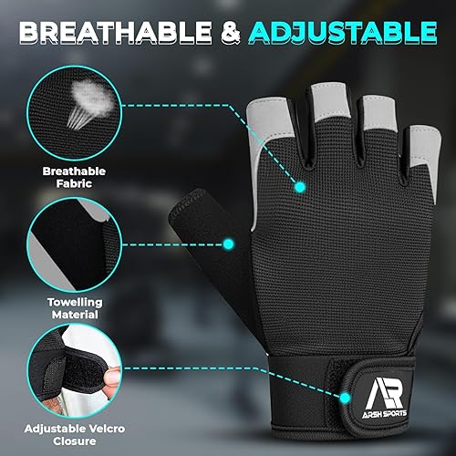 Miniatura 4 de Guantes de gimnasio transpirables para hombres y mujeres, ligeros, antideslizantes, con protección completa de la palma, soporte de muñeca, malla