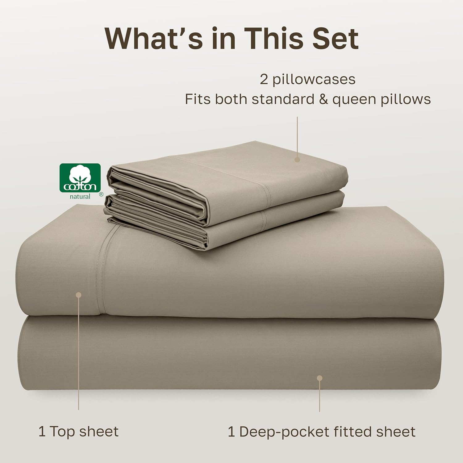California Design Den Luxury Queen Size Sheet Set - 100% Cotton, 600 Thread Count Deep Pocket Queen Sheets, Hotel-Quality Bedding with Sateen Weave (Cool Taupe) - Image 3