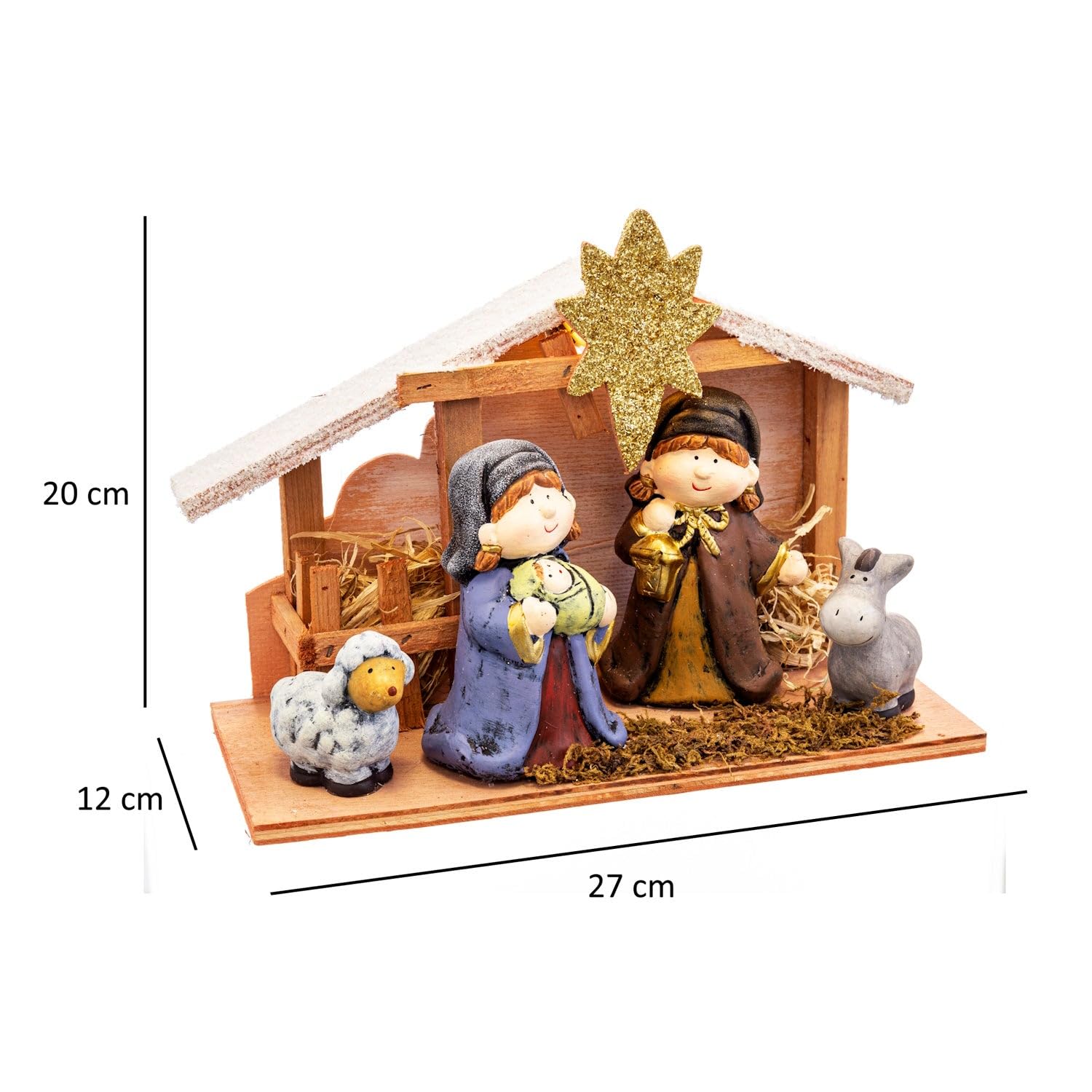 LOLAhome Portal bożonarodzeniowy ze światłem i 4 kolorowymi figurkami ceramicznymi 27 x 12 x 20 cm