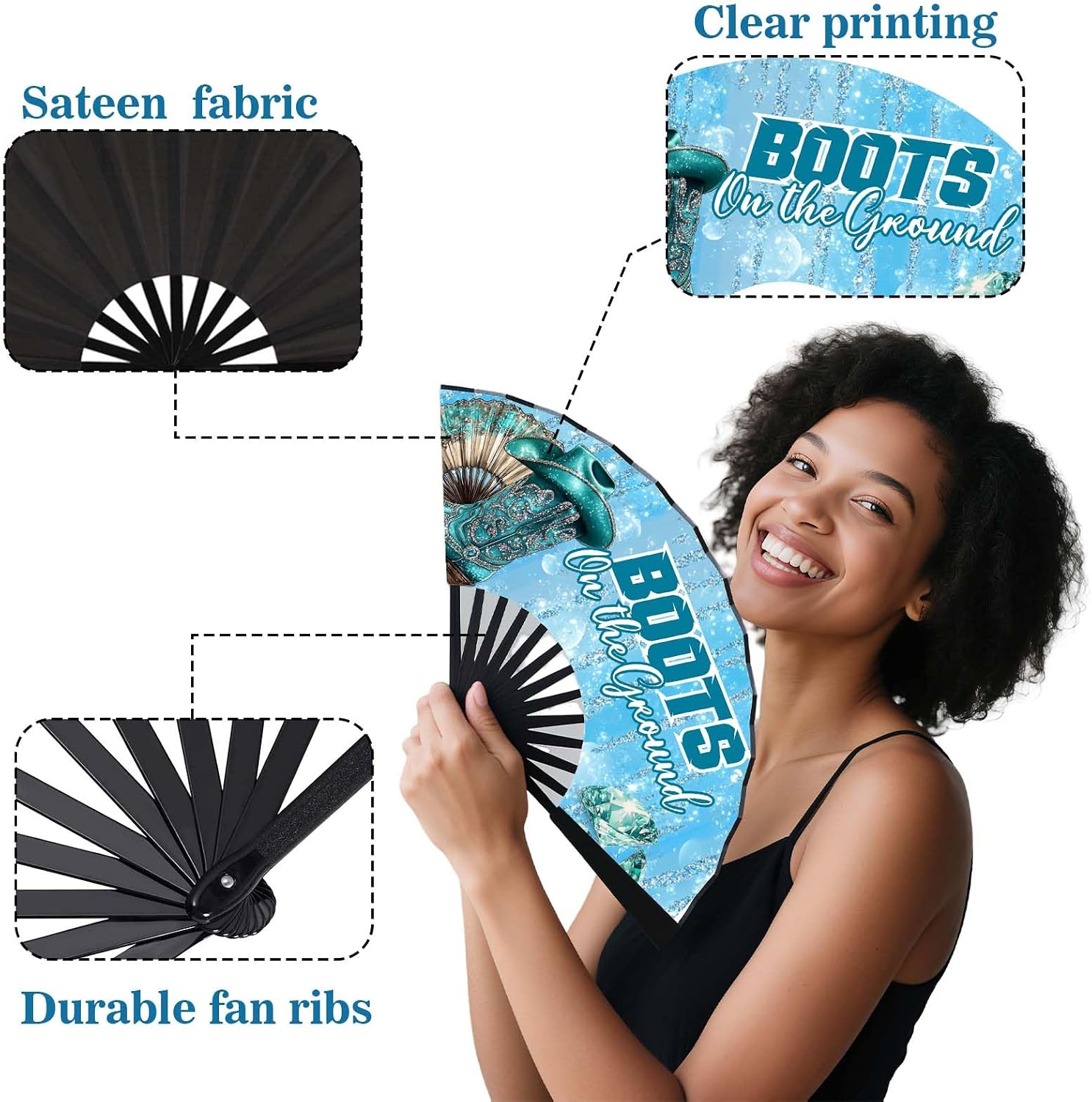 13'' Large Hand Fan Where Them Fans At Clack Fan Clacking Fans for Line Dancing Hand fan foldable Fan For Cowgirl Women Men (Design-1)