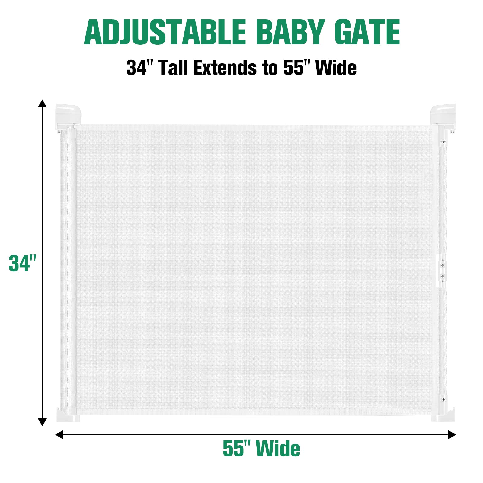 Non-Retractable Baby Gates Adjustable Mesh Baby Gate Auto-Lock Stair Gates for Kids or Pets 34" Tall, Extends to 55" Wide Safety Gate Indoor Outdoor Pet Gate Folding Dog Gates for Doorways, Stairs