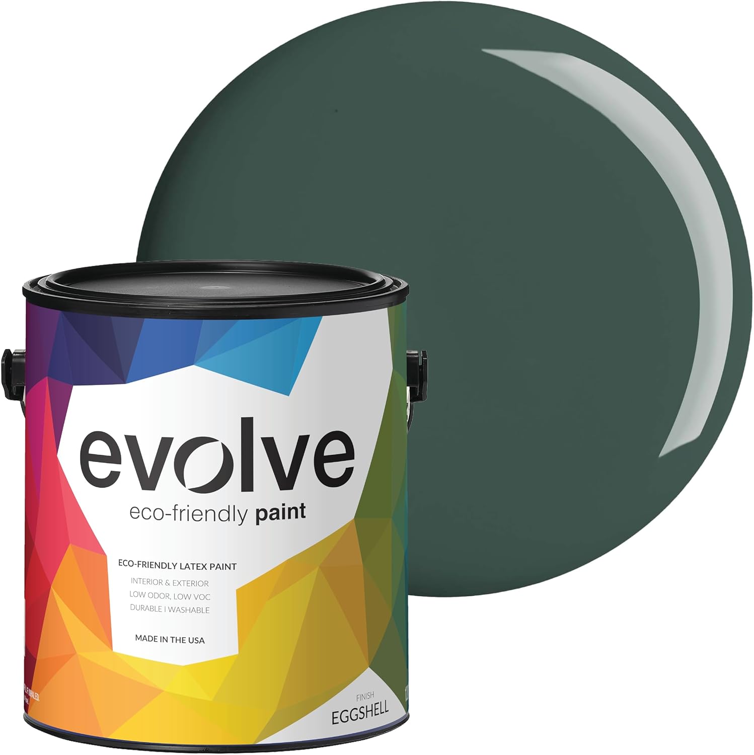 EVOLVE Paint & Primer: Environment-friendly, Low Sheen with One-coat Coverage for Interior & Exterior surfaces (Green Pine, 1-Gallon)