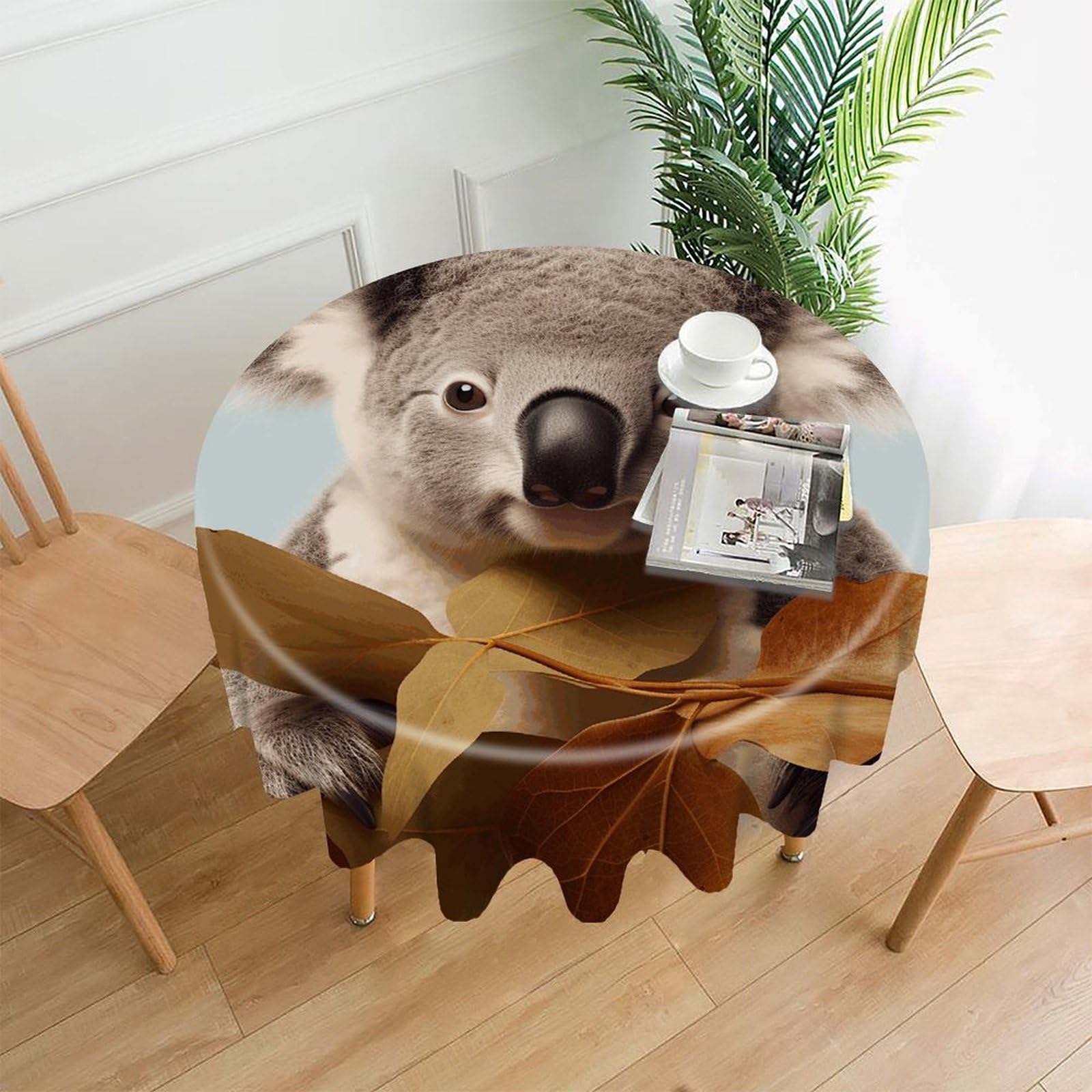 FekiLoot Animals in Leaves Round Tablecloth Cover 60 Inch Wrinkle Free Washable Polyester Fabric Table Cover Decorative Round Table Cloth for Home Dining Kitchen Party Farmhouse