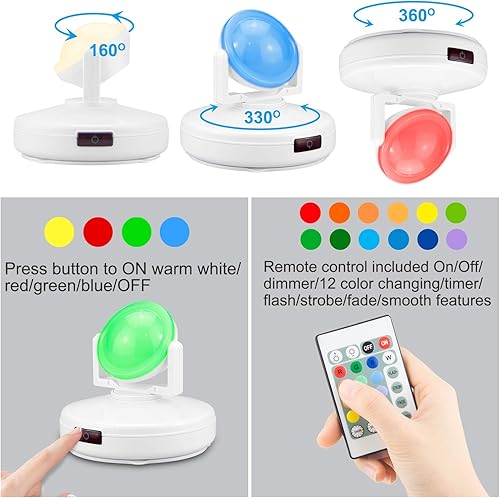 Miniatura 1 de LUXSWAY Focos de luces, luz de disco cambiante de 12 colores para obras de arte, focos interiores regulables con cabezal giratorio de 330, luz de