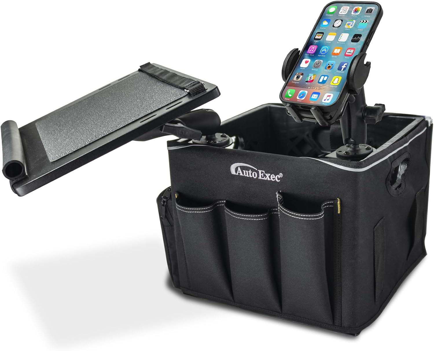 AutoExec Milk Crate Vehicle and Mobile Office Work Station with Apron Organizer, Laptop Tray and Phone Mount