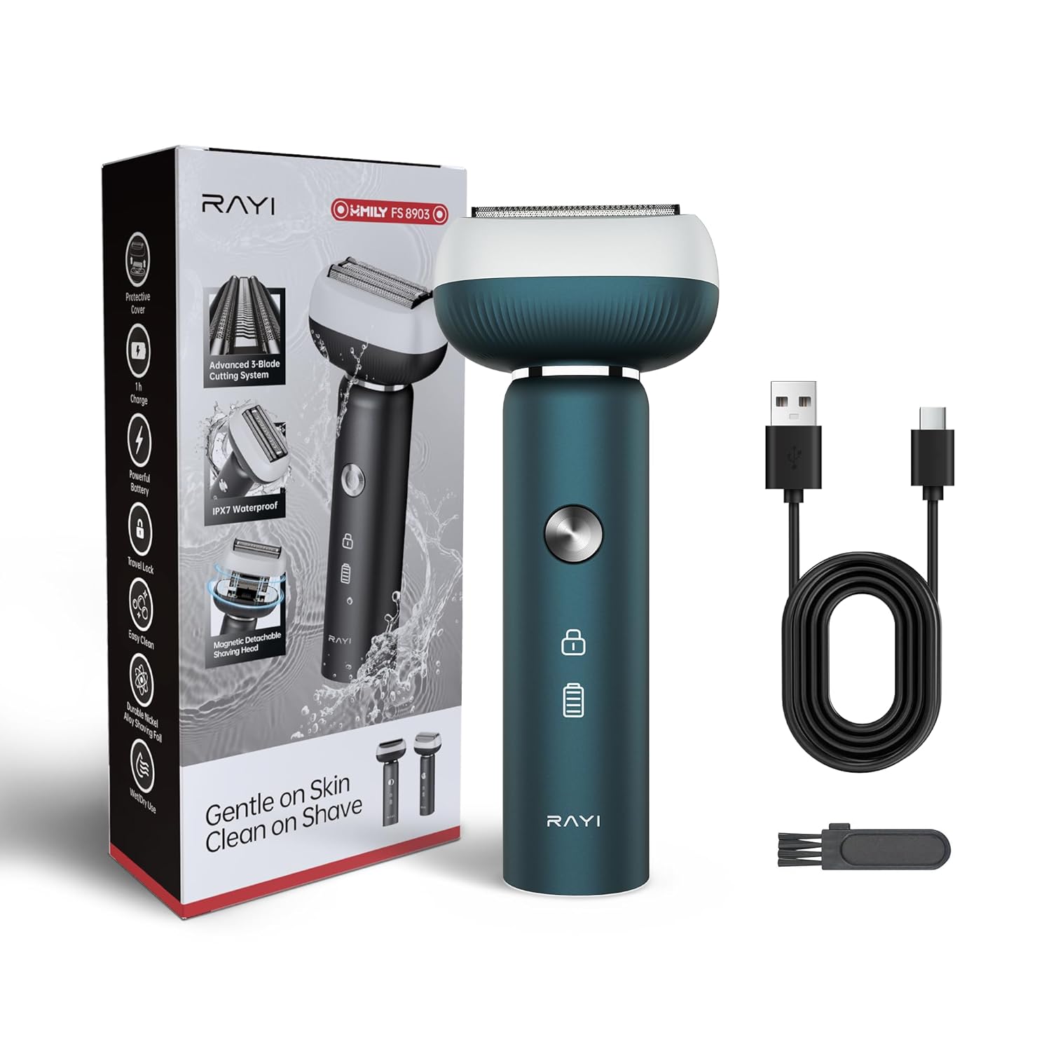 Electric Shaver for Men with Floating Arc 3-Blade 9000 RPM Magnetic Head 1 Hour Fast Type-C Charging can
