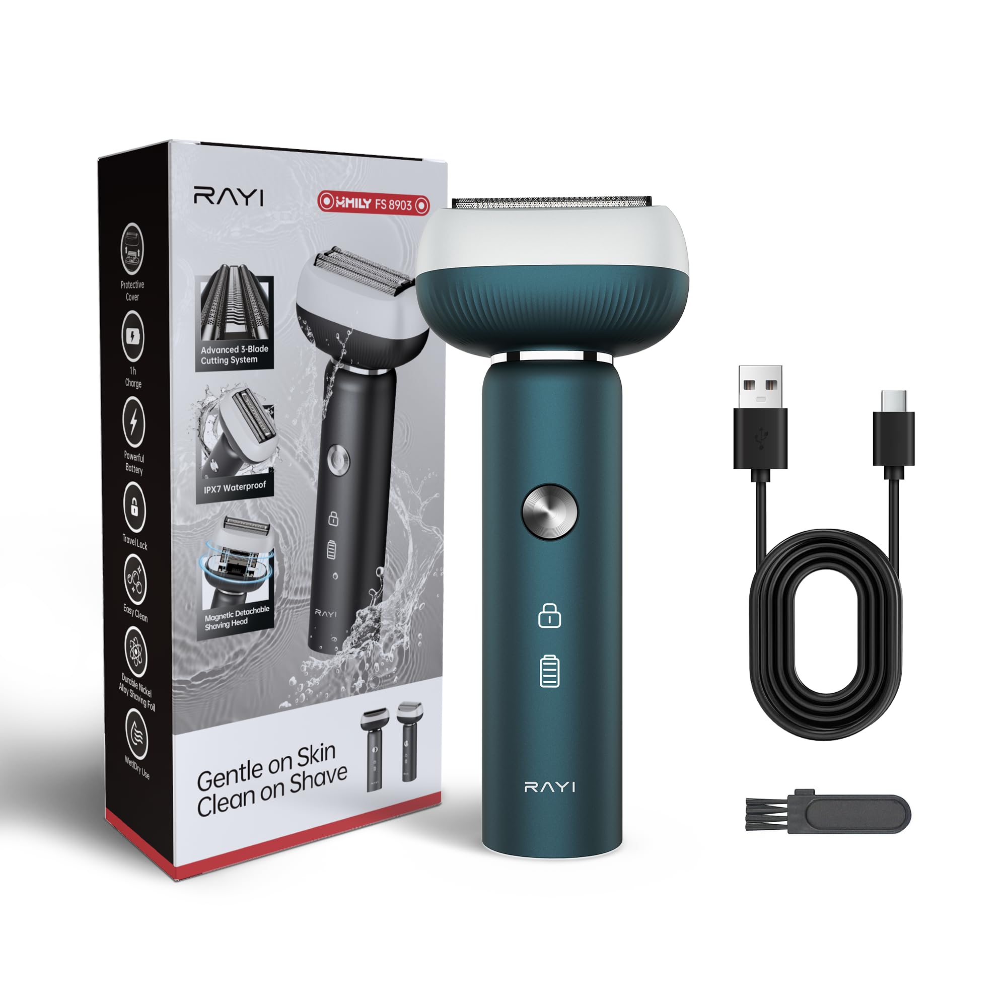 Electric Shaver for Men with Floating Arc 3-Blade 9000 RPM Magnetic Head 1 Hour Fast Type-C Charging can