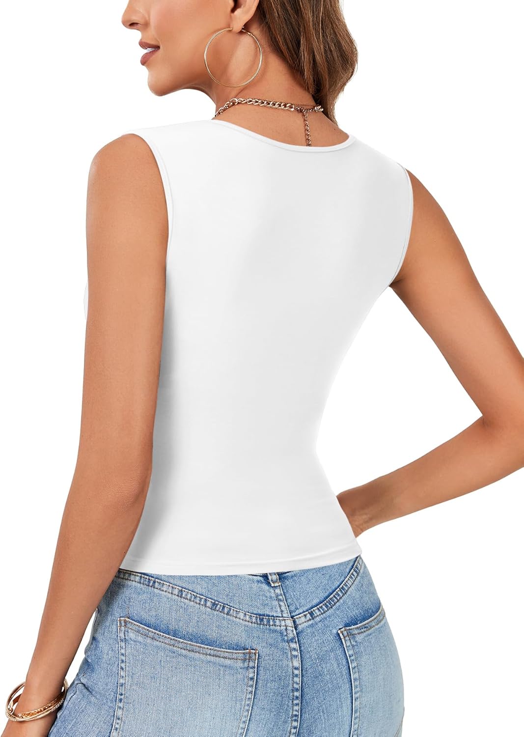 Rooscier Women's Deep V Neck Tank Tops Sexy Sleeveless Wrap Fitted Ruched Shirts - Image 5