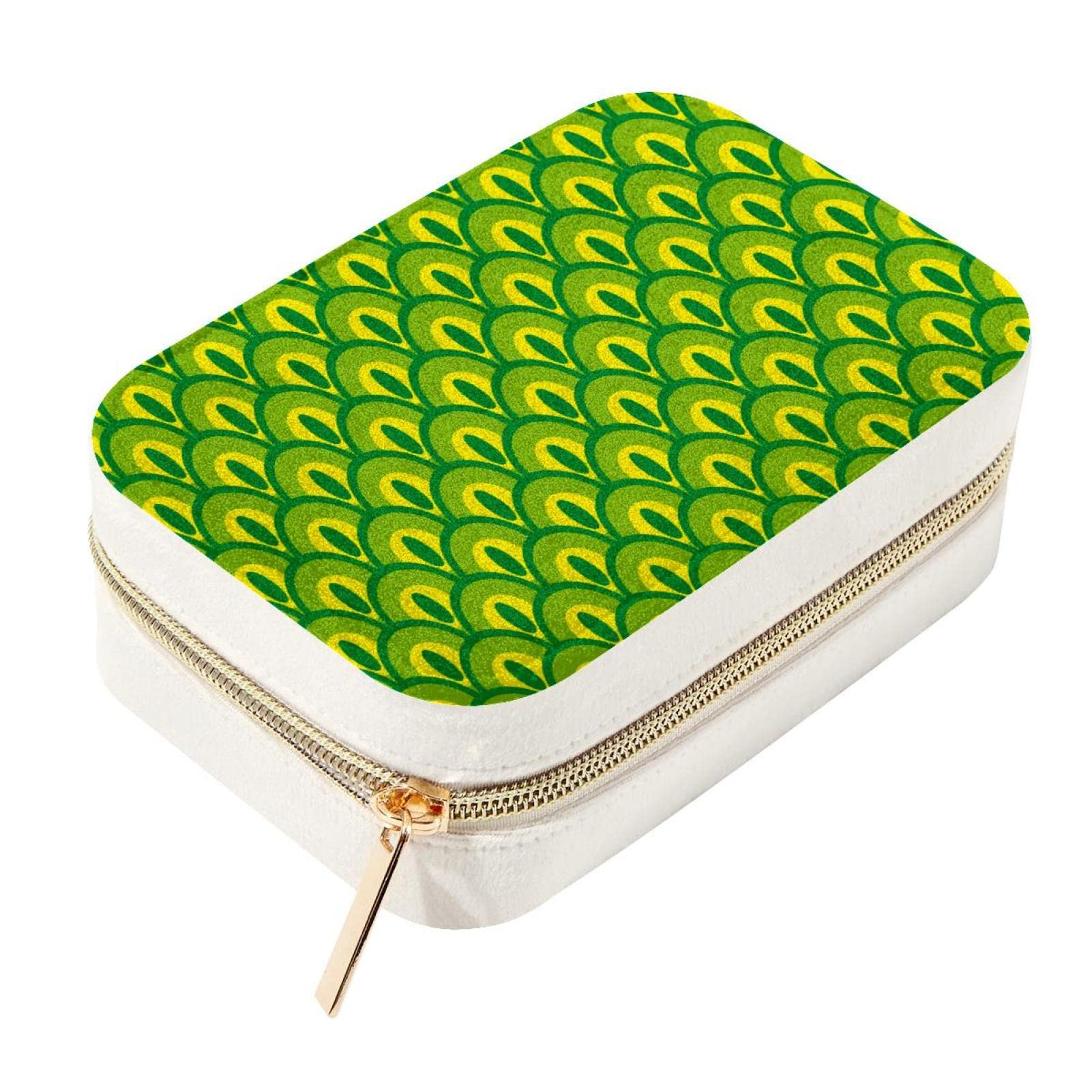 Boîte de rangement en velours vert paon avec fermeture éclair métallique pour bijoux