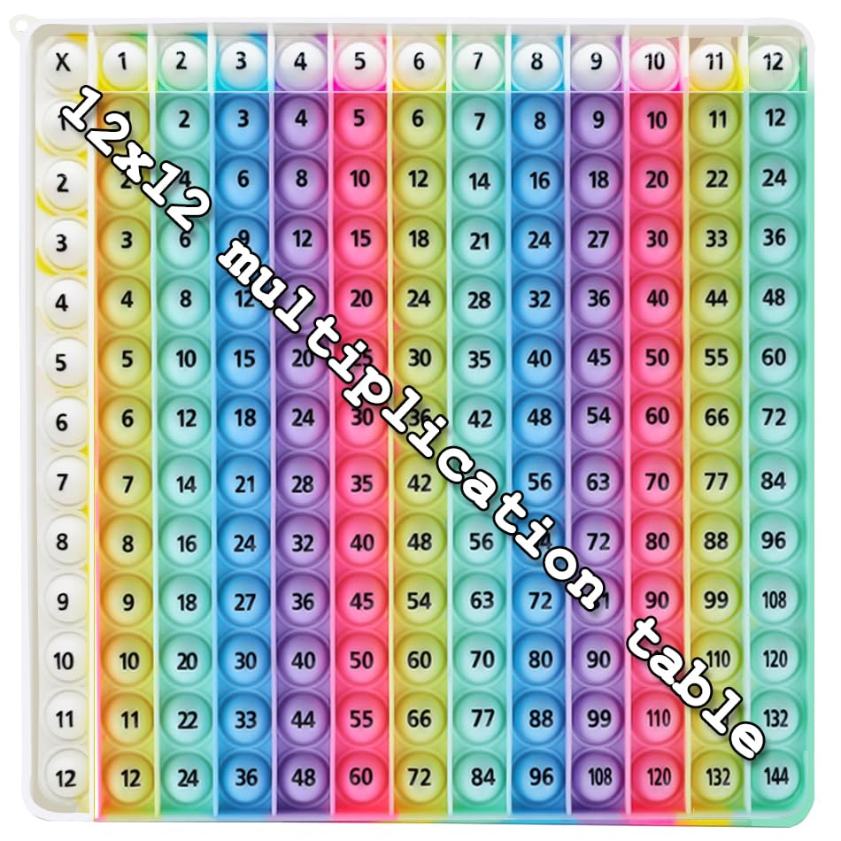 Rainbow Multiplication Table pop Fidget Toys Educational Math Learning Board Game, 12x12 Times Tables Practice, Colorful Silicone Push Bubble Sensory