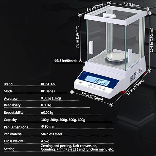 Miniatura 3 de RUISHAN Báscula digital de laboratorio de alta precisión 17.64oz x 1mg Balanza electrónica analítica de equilibrio de laboratorio, báscula de