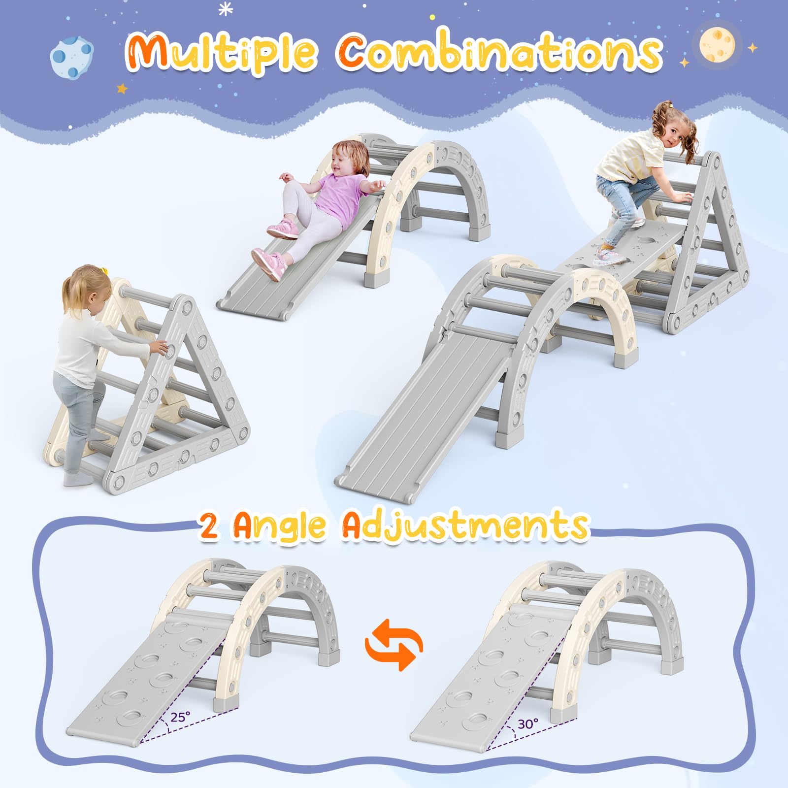 Othlaver Parcours motricité bébé,Montessori Triangle d'escalade, Cadre d'escalade avec échelle Triangulaire, échelle en Arc et 2 Planches d'escalade, connexions renforcées 50 kg 1 à 6 Ans - 5