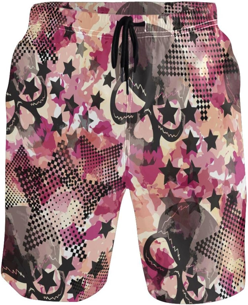 Colorful Stars Skulls Camo Men's Swim Trunks Quick Dry Novelty Beach Shorts Swimming Board Shorts with Pockets