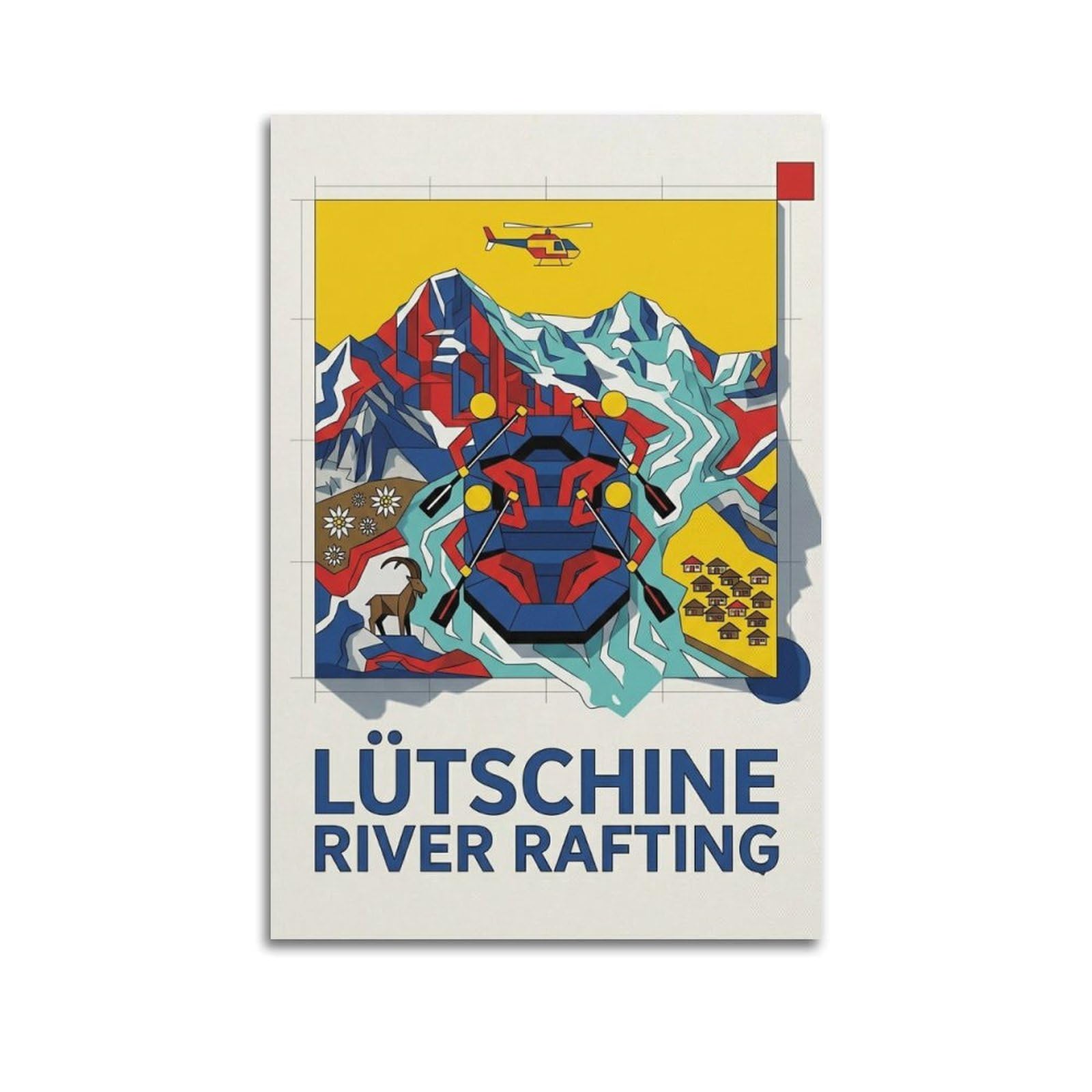 XKUGA Bauhaus Style Swiss Alps Lütschine River Rafting Poster Modern Decorative Canvas Prints - Ideal Wall Art for Family, Man Cave, Game Room, Boys & Girls Bedroom 20x30inch(50x75cm)
