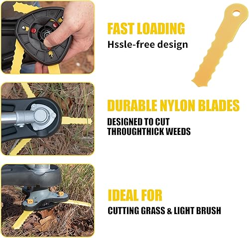 Miniatura 5 de 30 cuchillas de nailon de repuesto Push-N-Load compatibles con Weed Warrior 3 cuchillas y cabezal Pivotrim Hybrid 2-N-1, ajuste universal