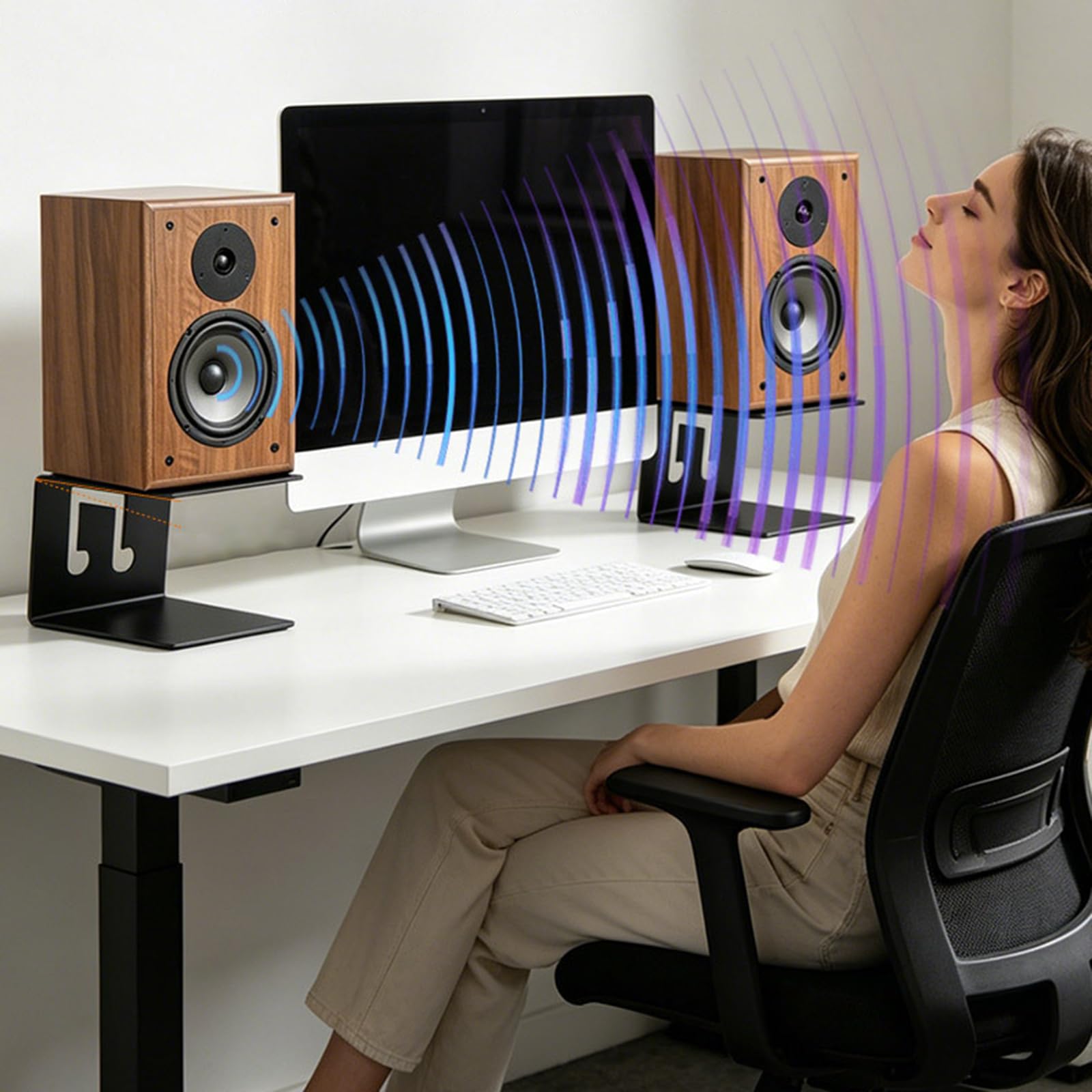 Soporte de elevación seguro para altavoces de 5 pulgadas y bajo acero al carbono, plataforma inclinada para sonido inmersivo, elevador de altavoz de acero al carbono