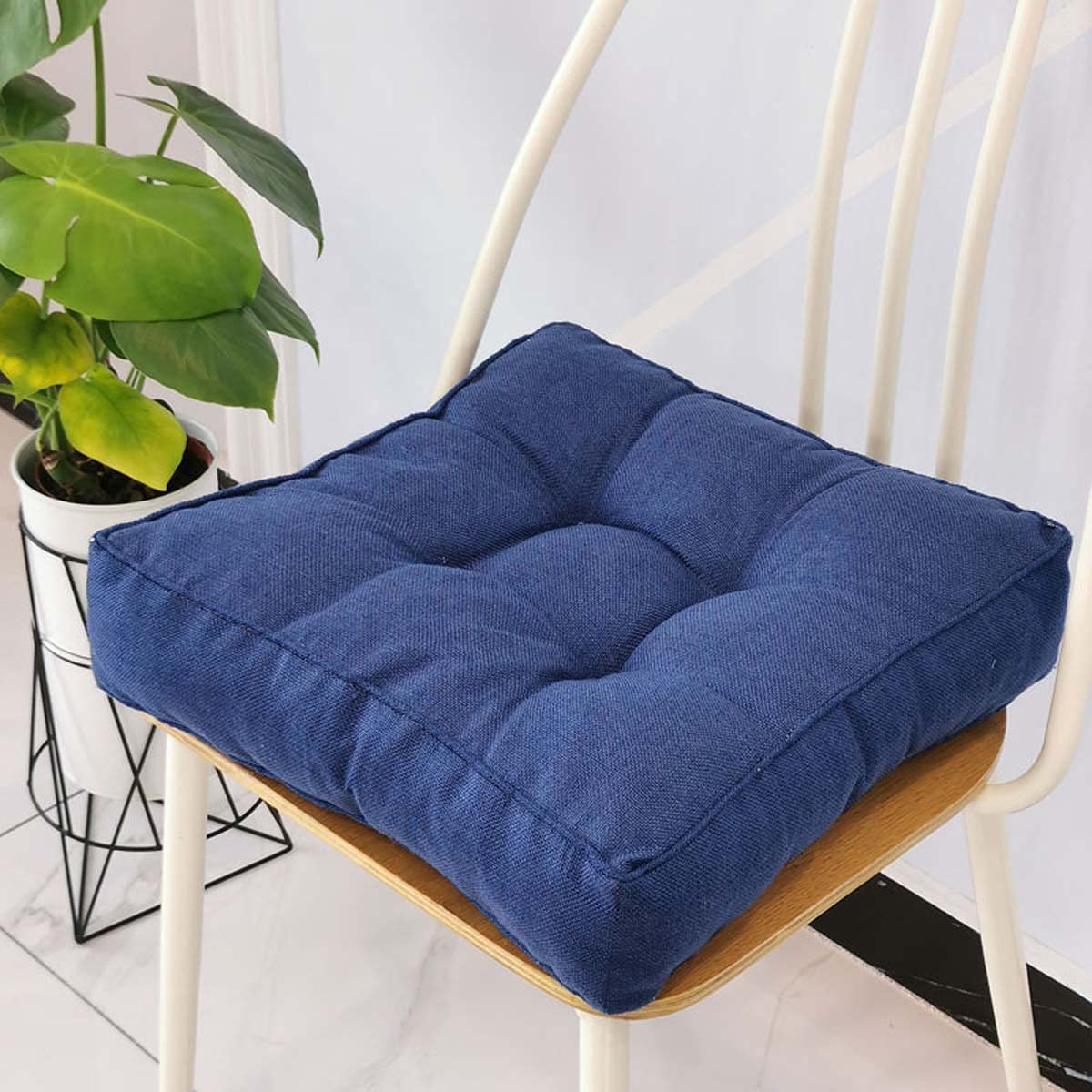 Cuscino per sedia da pranzo, 45 x 45/50 x 50 cm, spessore 8 cm, morbido cotone, per ufficio, casa e giardino (45 x 45 cm, blu