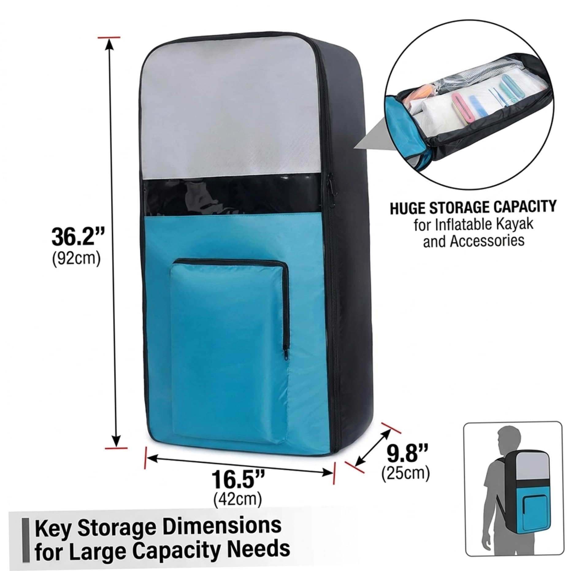 Sac à Dos pour Planche de Paddle, Sac de Voyage en Nylon 600D pour Planches Surf gonflables, Rangement géant Familial pour équipement Plage et Jouets