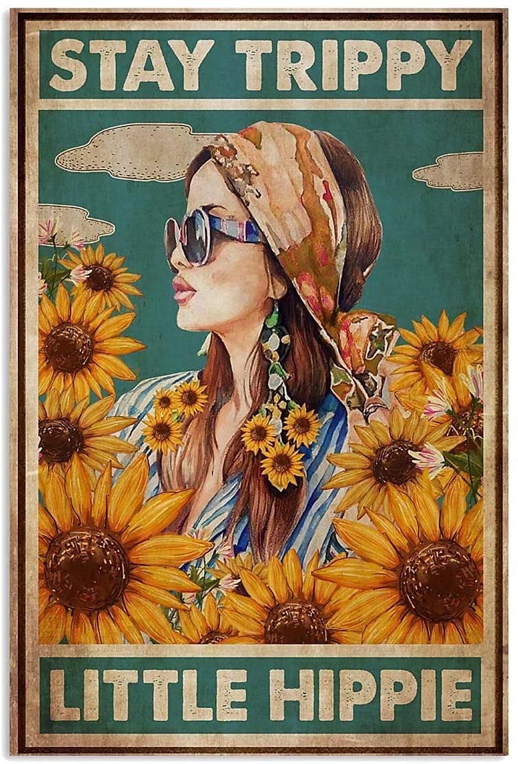 Sunflower Girl Metal Signs, Fun Poster For Bar Kitchen Cafe Farmhouse Wall Decor 8x12inch