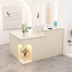 HMKDQBD Modern Reception Desk - L-Shape Counter Table with Lockable ...